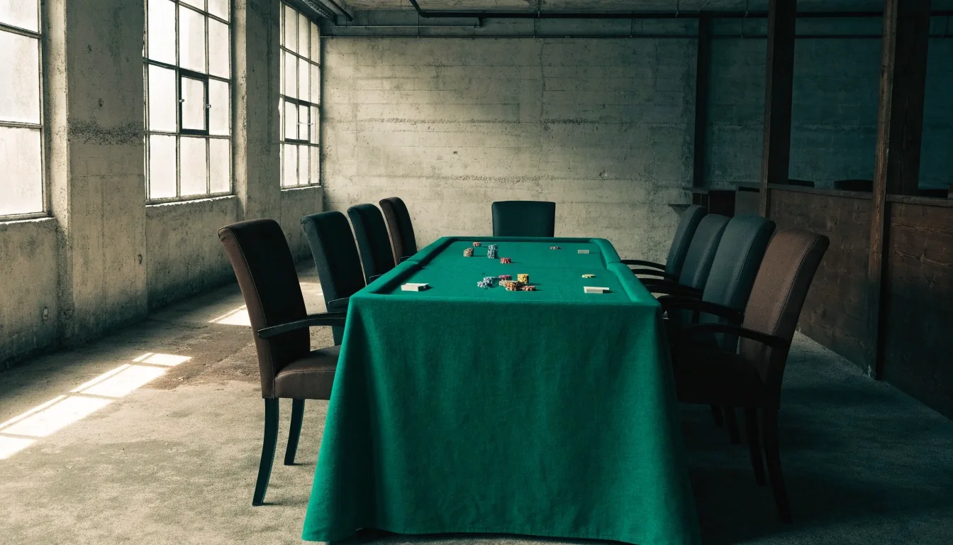 Židle u stolu v pokerové zóně proti betonové stěně