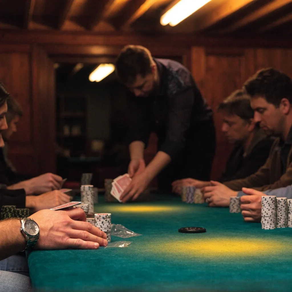 Půdorysné schéma stolu s vyznačenou pozicí dealera a sedadel